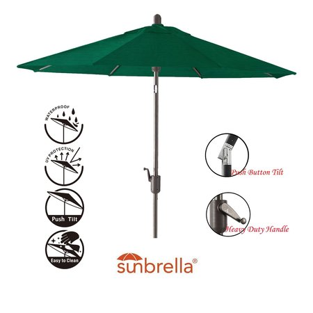 Amauri Outdoor Living 9ft Round Push TILT Market Umbrella with Starring Gray Frame (Fabric: Sunbrella Forest Green) 71213-104-CS21314